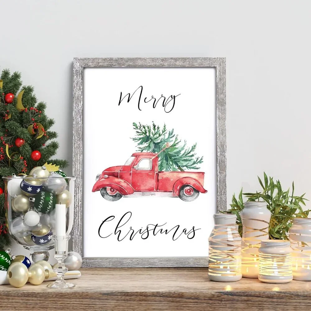 Durable Pine Wood Farmhouse Christmas Sign with Plexiglass and Seasonal Quotes